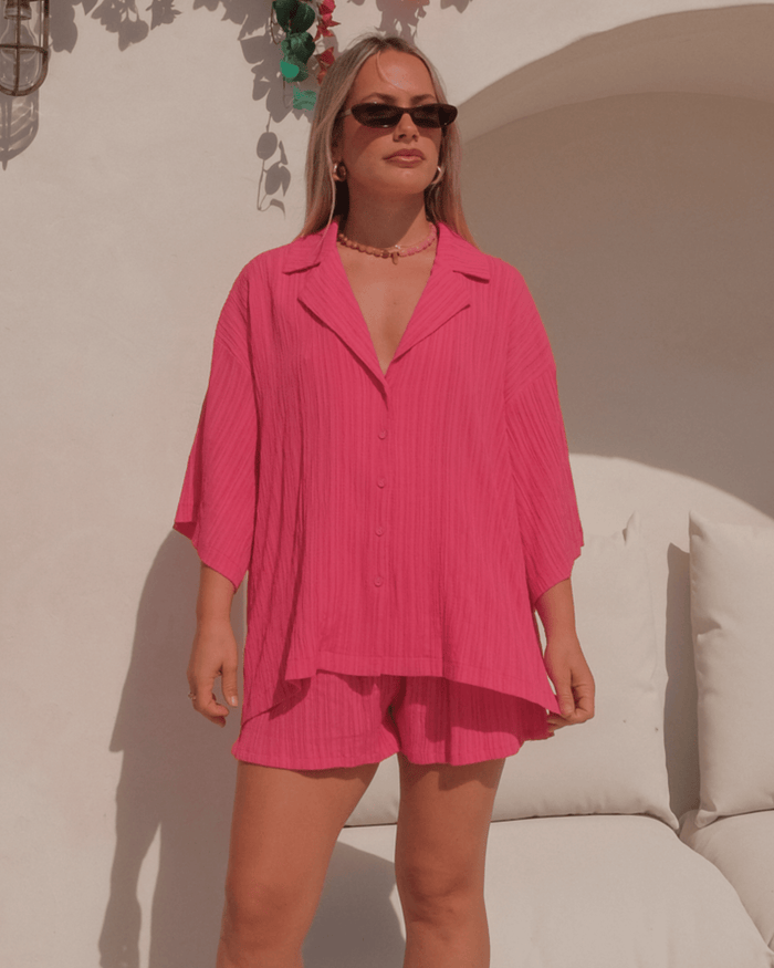 FINAL SALE | Lacey Shirt | Flamingo Crepe