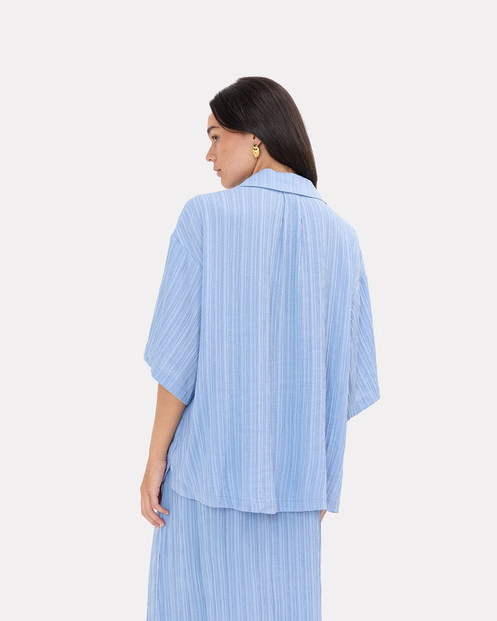 Lacey Shirt in Sky Crepe - Maternity Friendly Design - The Lullaby Club