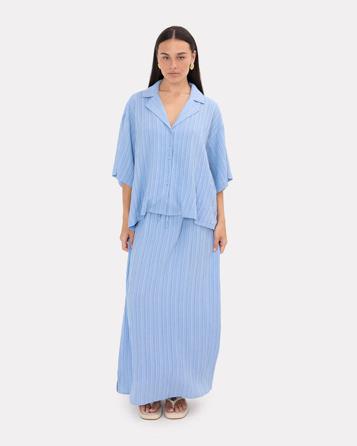 Lacey Shirt in Sky Crepe - Size Inclusive AU 6-26 - The Lullaby Club