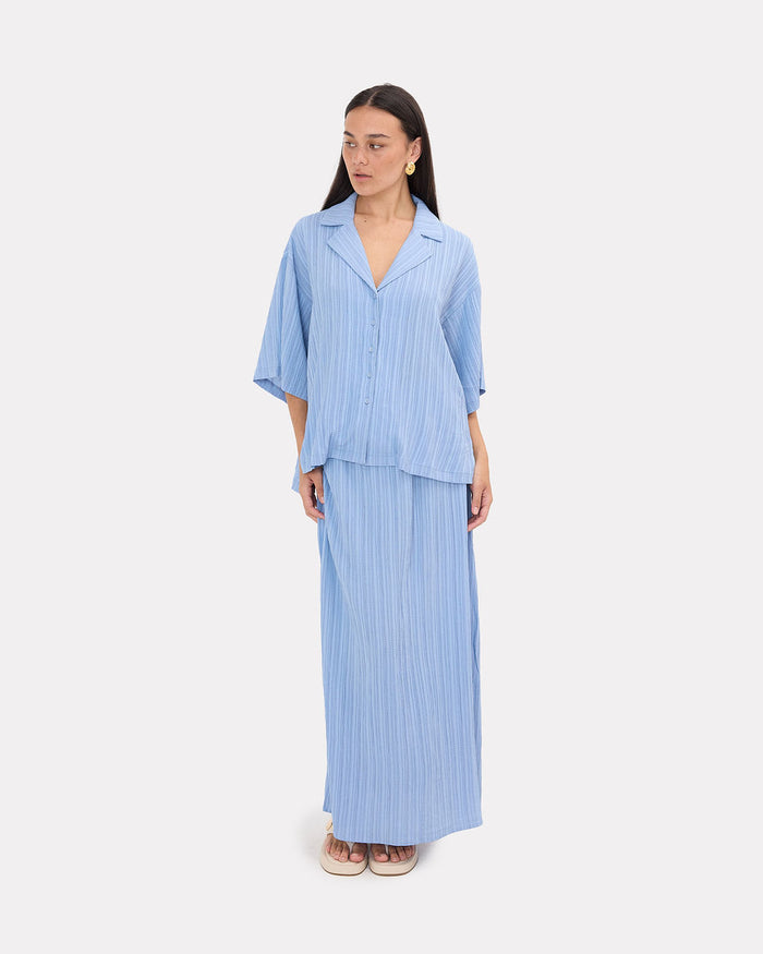 Lacey Skirt in Sky Crepe - Pregnancy Friendly Skirt - The Lullaby Club