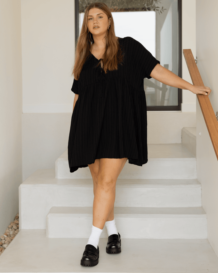 FINAL SALE | Lainey Mini Dress | Black Crepe