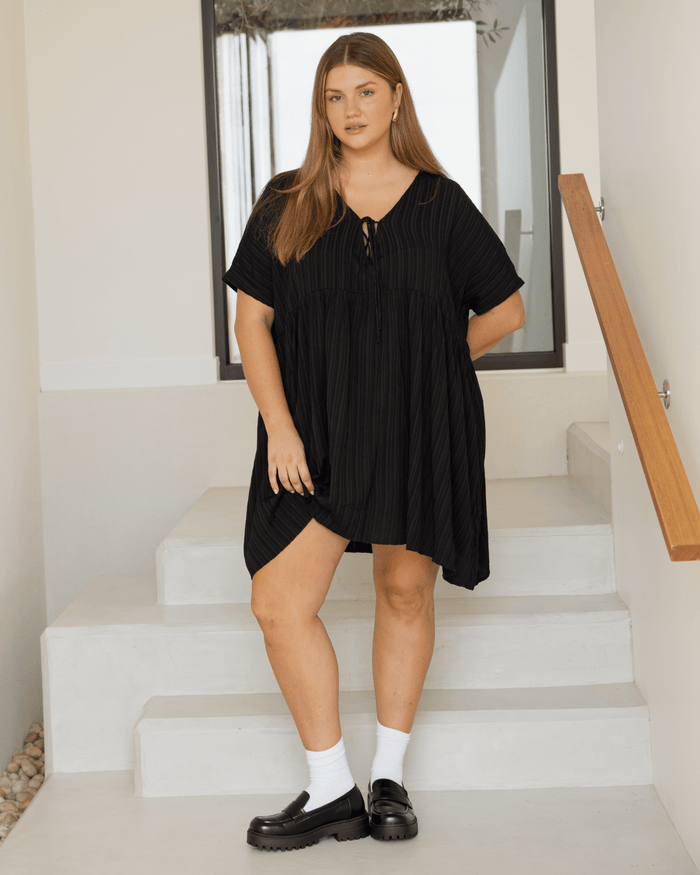 FINAL SALE | Lainey Mini Dress | Black Crepe