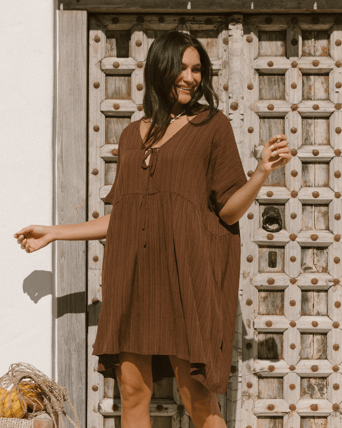 FINAL SALE | Lainey Mini Dress | Brown Crepe