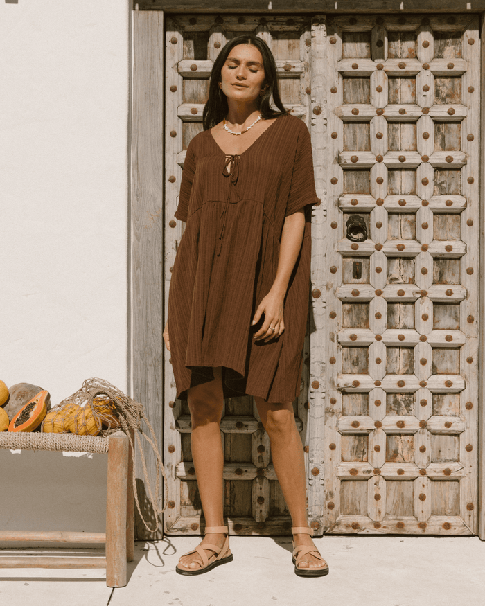 FINAL SALE | Lainey Mini Dress | Brown Crepe