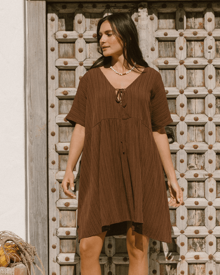 FINAL SALE | Lainey Mini Dress | Brown Crepe