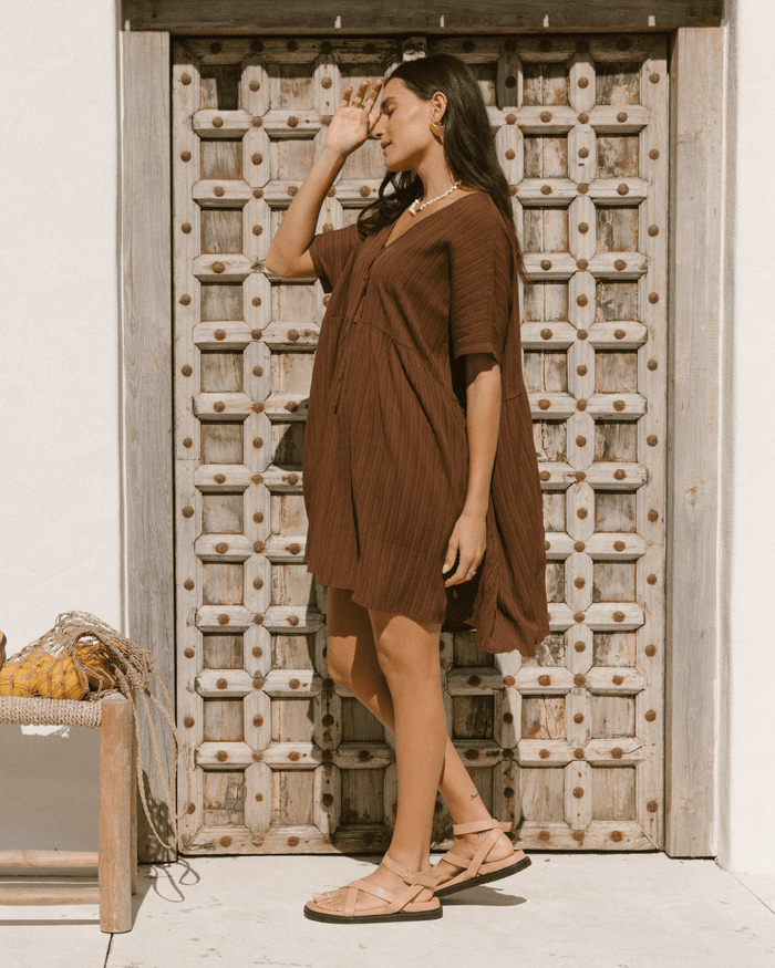 FINAL SALE | Lainey Mini Dress | Brown Crepe