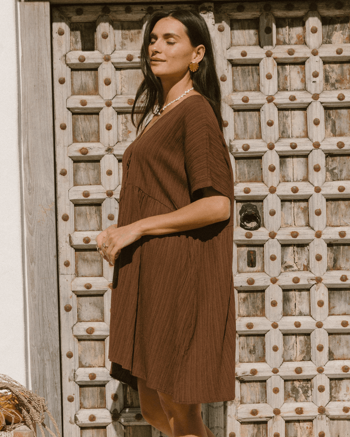 FINAL SALE | Lainey Mini Dress | Brown Crepe