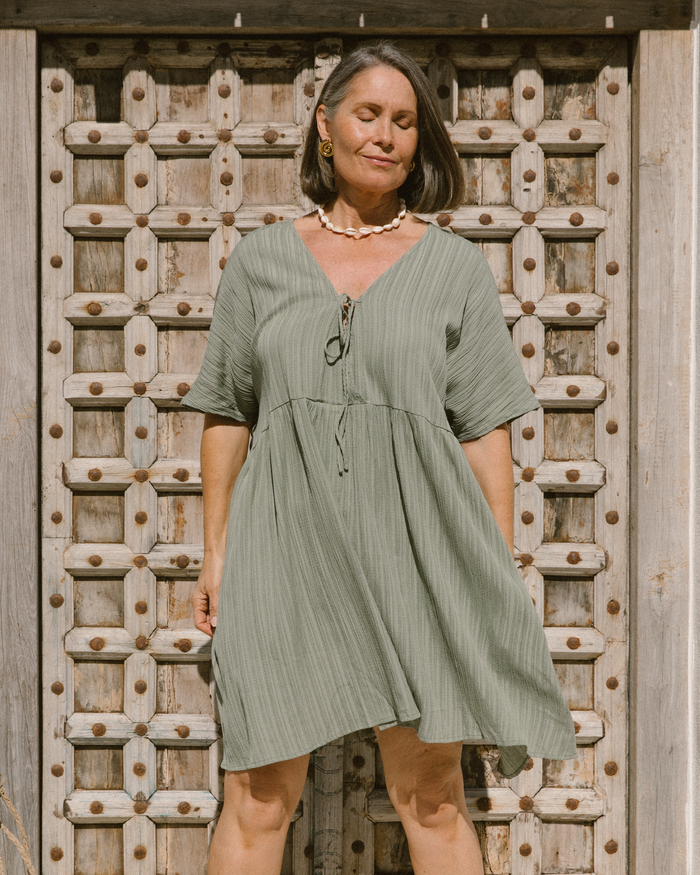 FINAL SALE | Lainey Mini Dress | Green Crepe