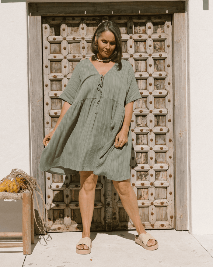 FINAL SALE | Lainey Mini Dress | Green Crepe