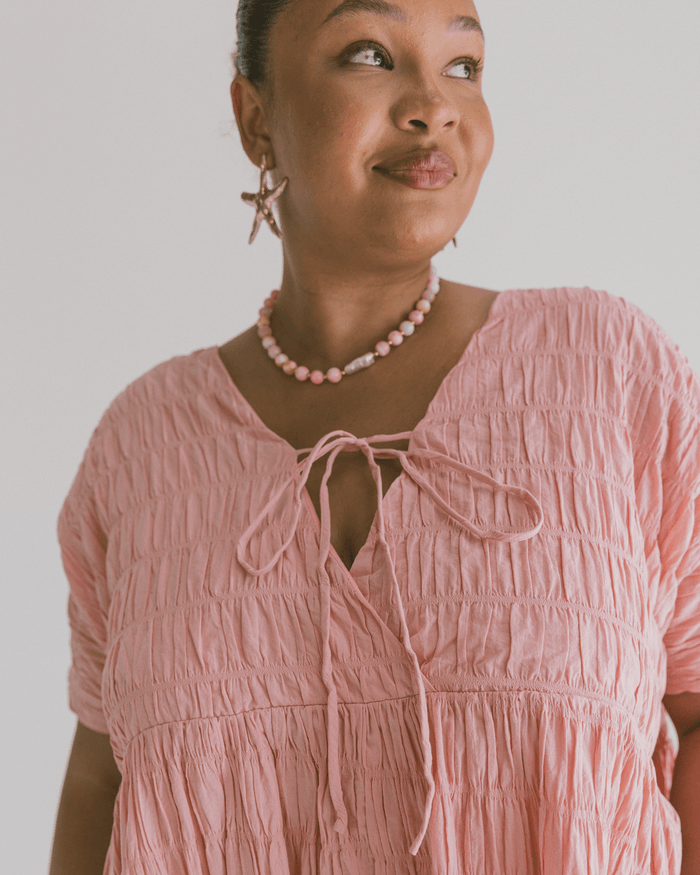 FINAL SALE | Lainey Mini Dress | Pink Seersucker