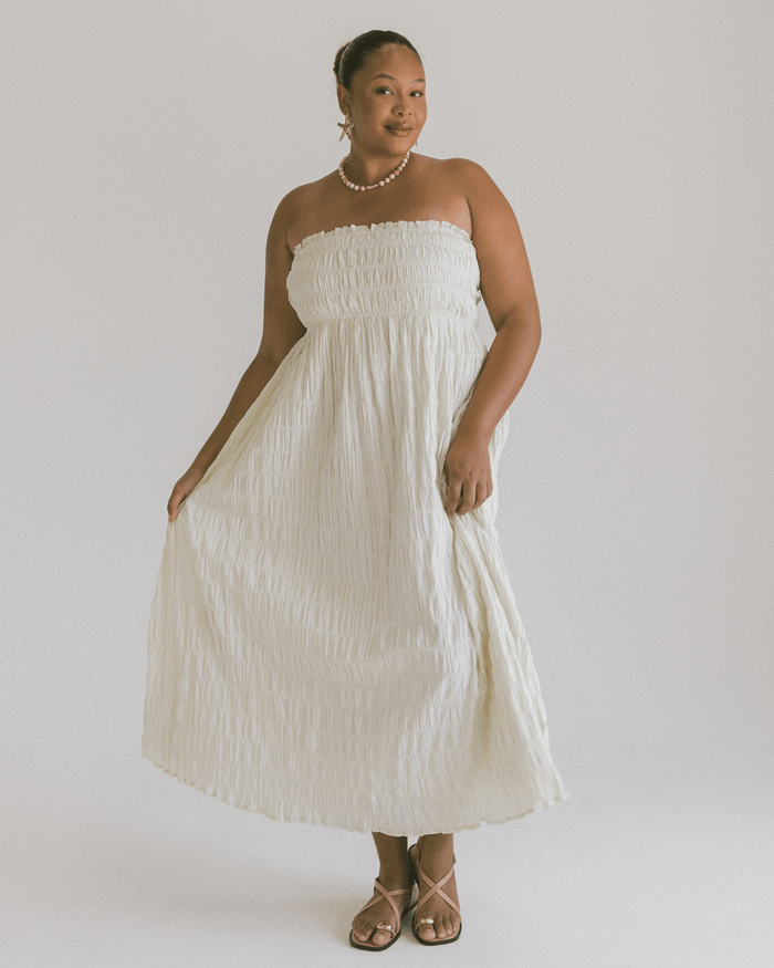 FINAL SALE | Mabel Maxi Dress | Beige Seersucker
