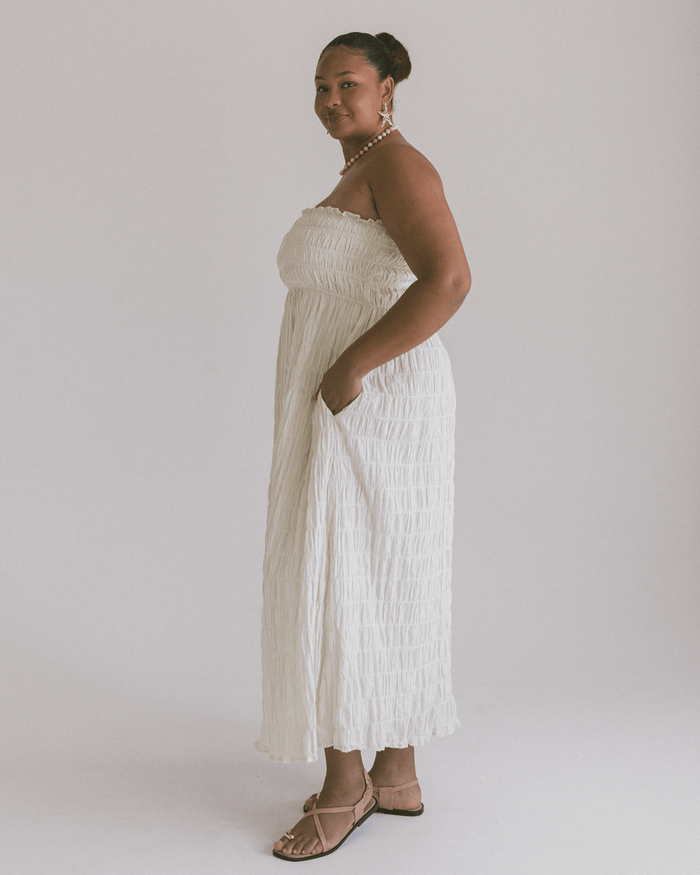 FINAL SALE | Mabel Maxi Dress | Beige Seersucker