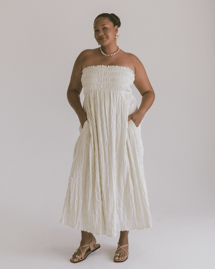 FINAL SALE | Mabel Maxi Dress | Beige Seersucker