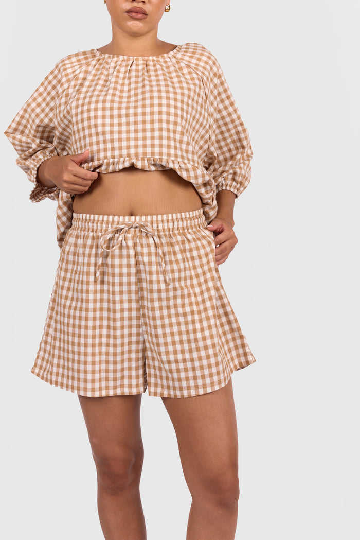 FINAL SALE | Matilda Shorts | Caramel Gingham