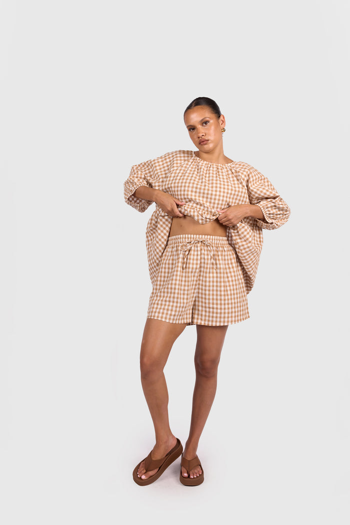 FINAL SALE | Matilda Shorts | Caramel Gingham