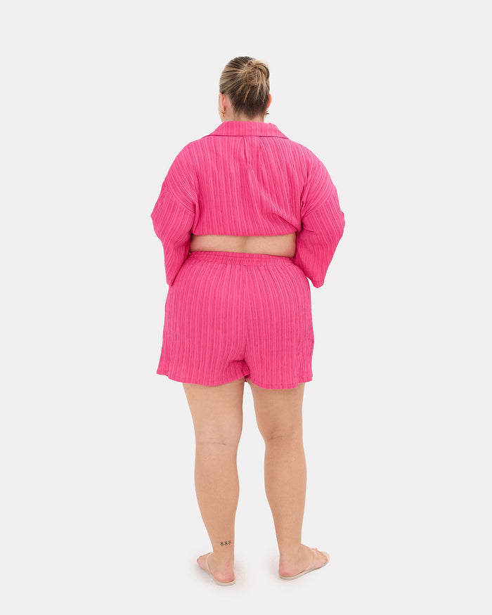 Matilda Shorts in Flamingo Crepe - Adjustable Elastic Waistband - The Lullaby Club