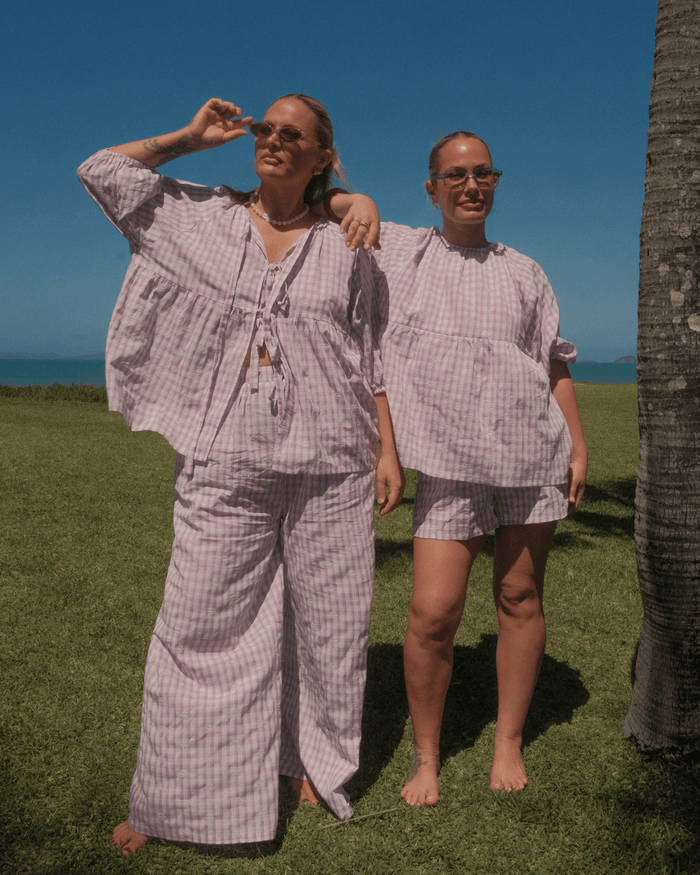 FINAL SALE | Matilda Shorts | Lavender Gingham Embroidery