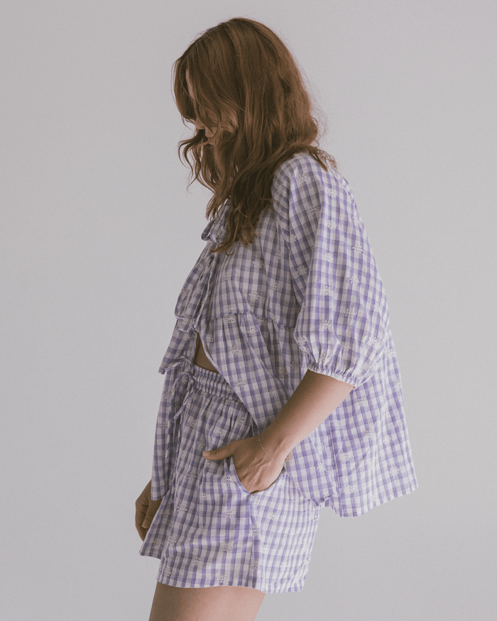 FINAL SALE | Matilda Shorts | Lavender Gingham Embroidery