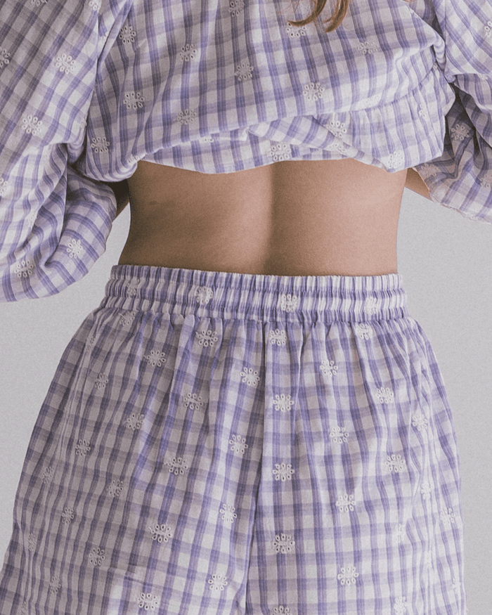 FINAL SALE | Matilda Shorts | Lavender Gingham Embroidery