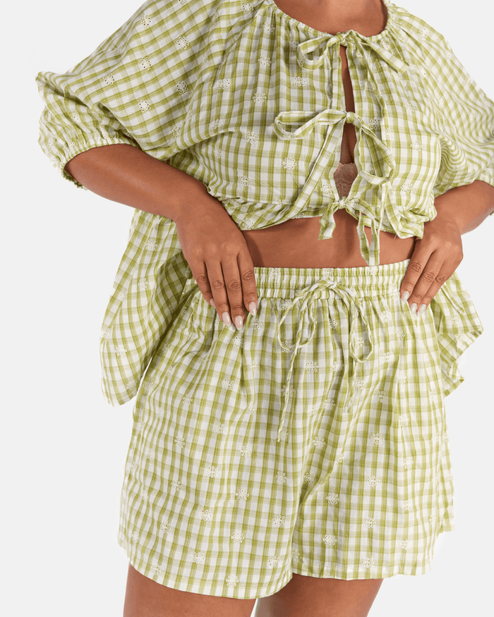 FINAL SALE | Matilda Shorts | Pear Gingham Embroidery