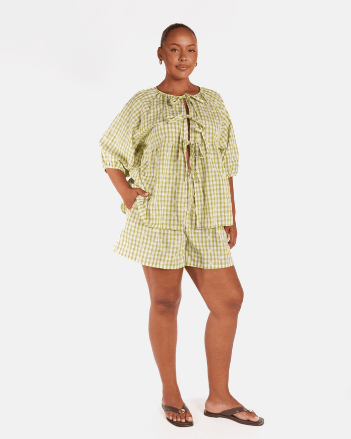 FINAL SALE | Matilda Shorts | Pear Gingham Embroidery