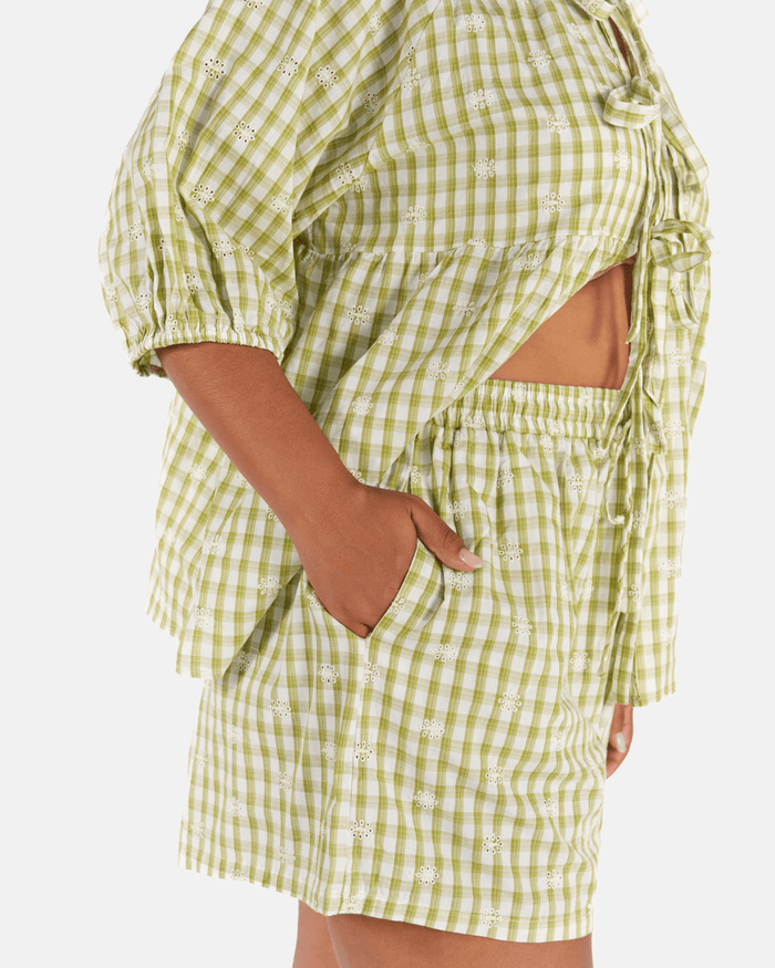 FINAL SALE | Matilda Shorts | Pear Gingham Embroidery