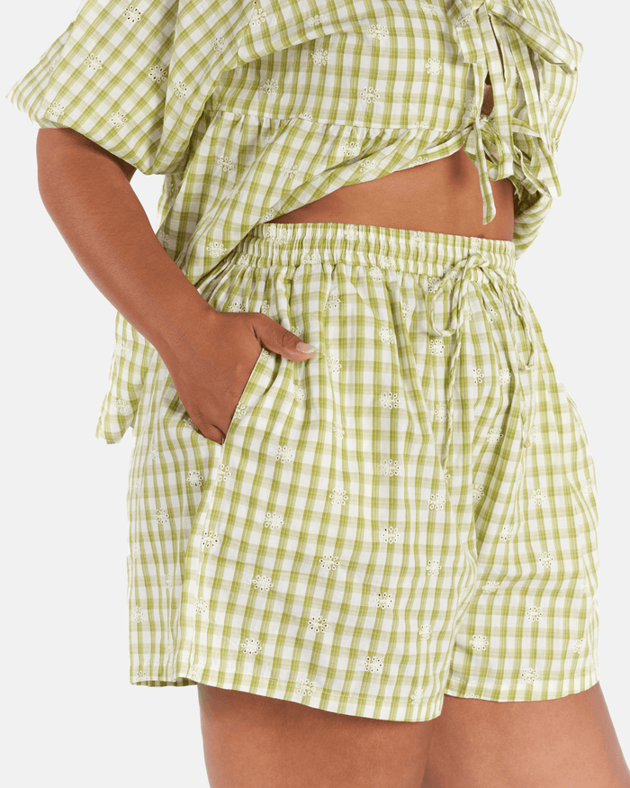 FINAL SALE | Matilda Shorts | Pear Gingham Embroidery