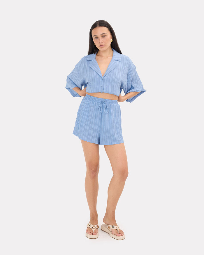 Matilda Shorts in Sky Crepe - Extended Size Range AU 6-26 - The Lullaby Club