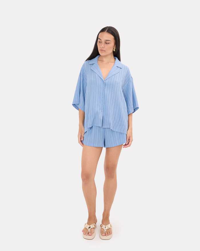 Matilda Shorts in Sky Crepe - Maternity Friendly Shorts - The Lullaby Club