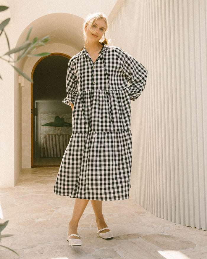 FINAL SALE | Maxi Avalon Smock Dress | Black Gingham
