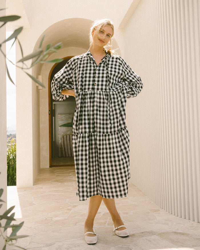 FINAL SALE | Maxi Avalon Smock Dress | Black Gingham