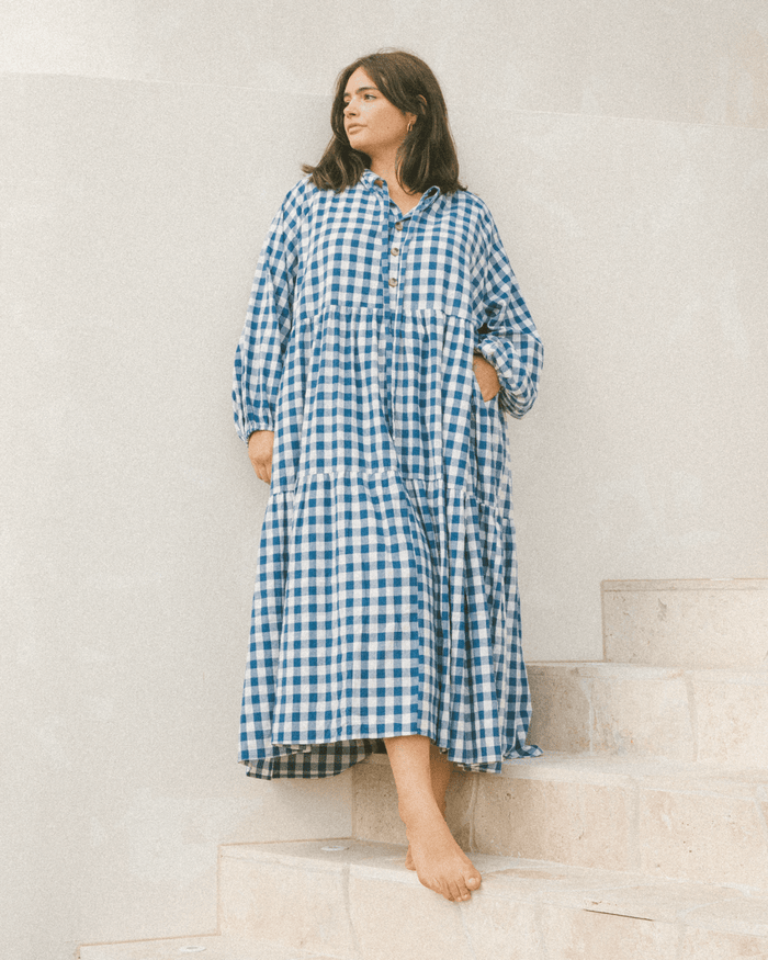 FINAL SALE | Maxi Avalon Smock Dress | Blue Gingham