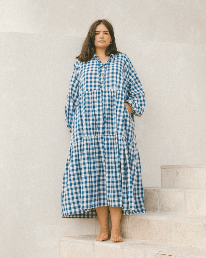 FINAL SALE | Maxi Avalon Smock Dress | Blue Gingham