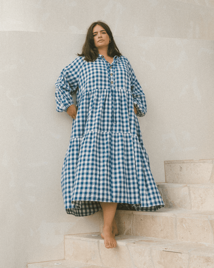 FINAL SALE | Maxi Avalon Smock Dress | Blue Gingham