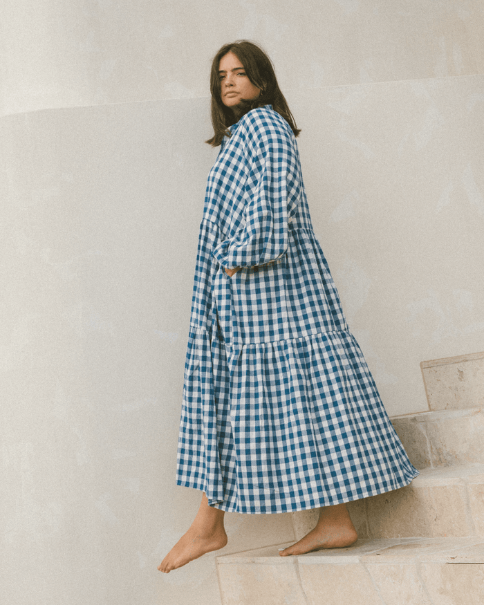 FINAL SALE | Maxi Avalon Smock Dress | Blue Gingham