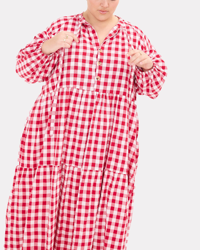 Maxi Avalon Smock in Red Gingham - Breastfeeding Access - The Lullaby Club