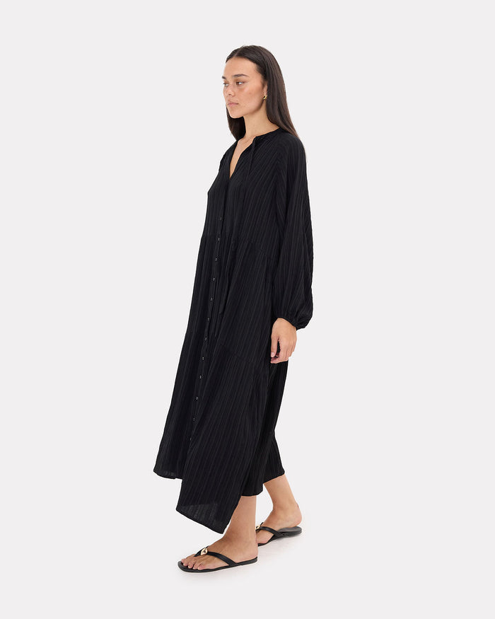Ruby Maxi in Black Crepe - Functional Pockets - The Lullaby Club
