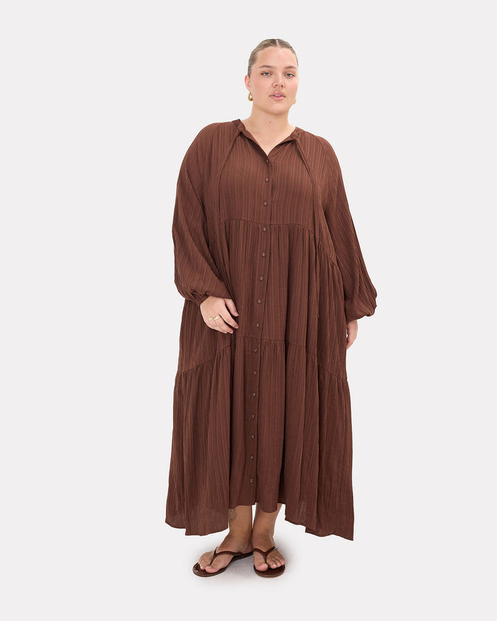 Ruby Maxi in Brown Crepe - Breastfeeding Friendly Maxi Dress - The Lullaby Club