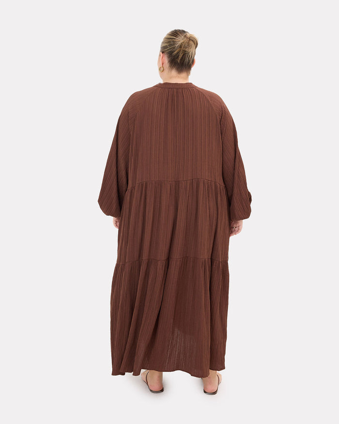 Ruby Maxi in Brown Crepe - Maternity & Postpartum Friendly Maxi - The Lullaby Club