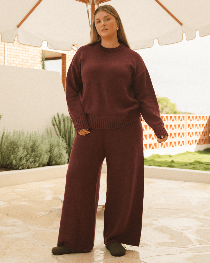 FINAL SALE | Pearl Knit Pants | Burgendy