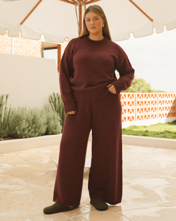 FINAL SALE | Pearl Knit Pants | Burgendy