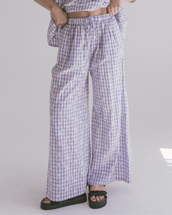 FINAL SALE | Posey Pants | Lavender Gingham Embroidery