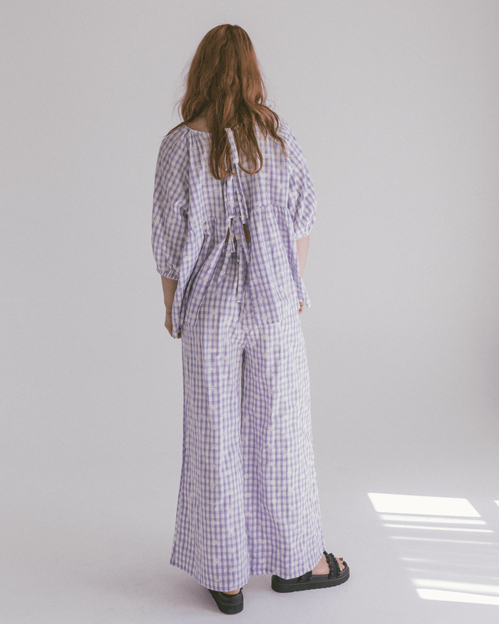 FINAL SALE | Posey Pants | Lavender Gingham Embroidery