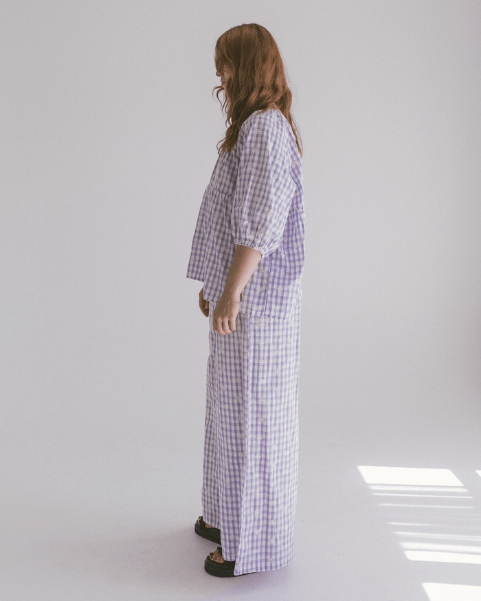FINAL SALE | Posey Pants | Lavender Gingham Embroidery