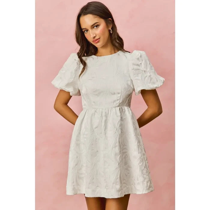Floral Bubble Sleeve Mini Dress - Greige Goods