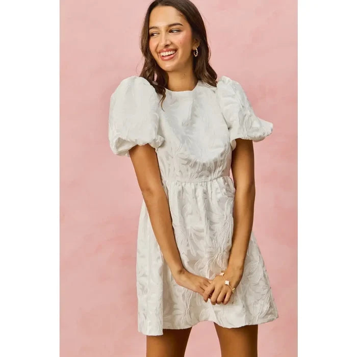Floral Bubble Sleeve Mini Dress - Greige Goods