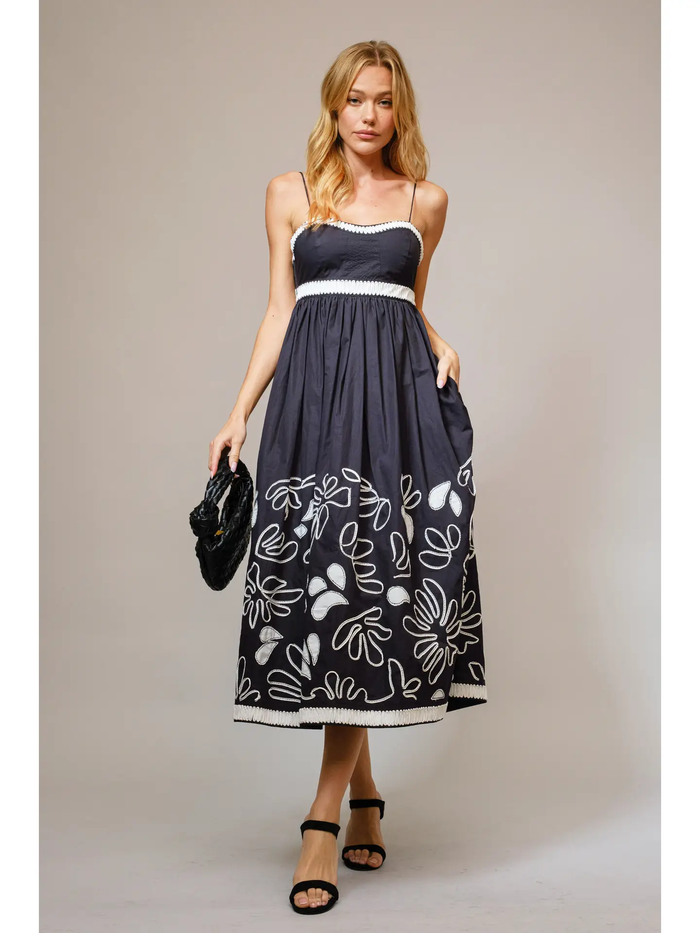 Floral Embroidered Empire Maxi Dress - Greige Goods