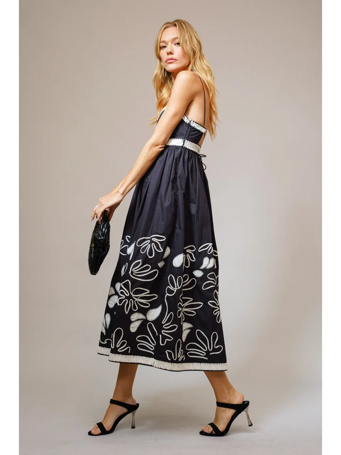 Floral Embroidered Empire Maxi Dress - Greige Goods