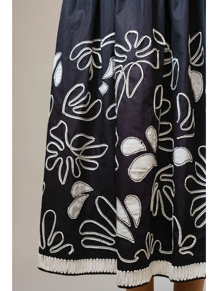 Floral Embroidered Empire Maxi Dress - Greige Goods