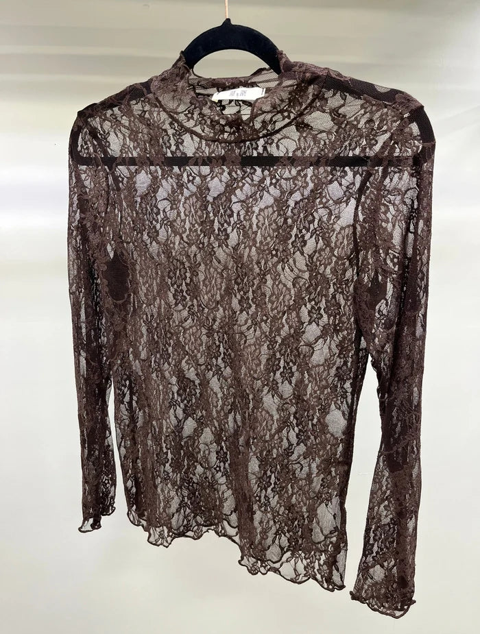 Floral Lace Long Sleeve Top - Greige Goods